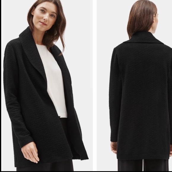 Eileen Fisher Black Shawl Collar Open Jacket Textured Pockets Excellent Size L - Picture 11 of 11